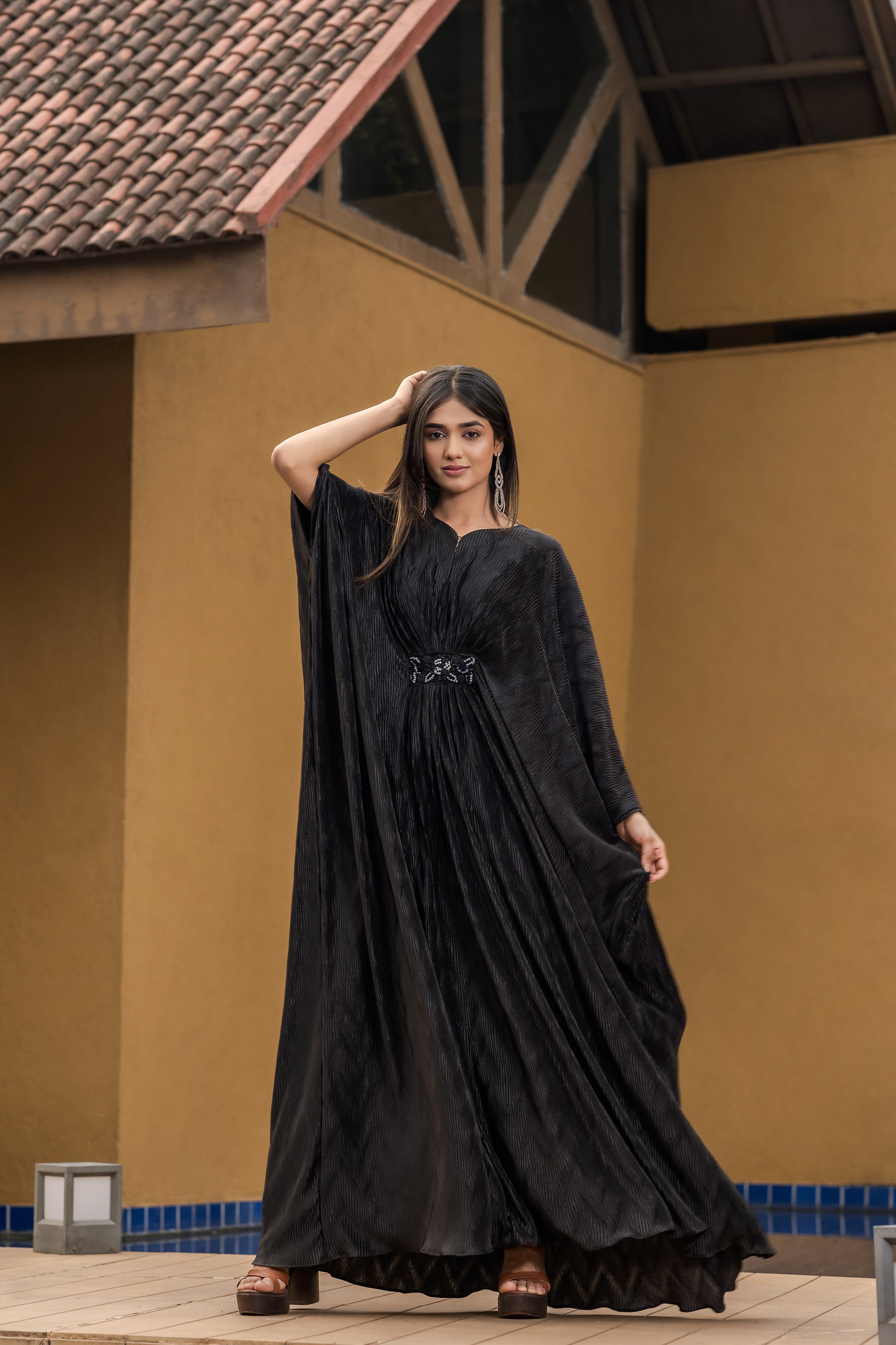 Black Printed & Embroidered Kaftan Dress Design by Bhumika Sharma at  Pernia's Pop Up Shop 2024