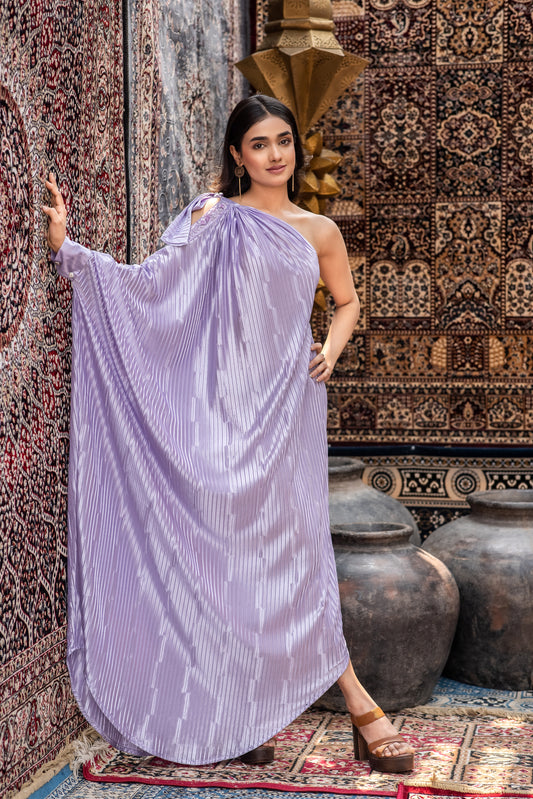 Lavender Pleated One Shoulder Kaftan Dress - MishMesh